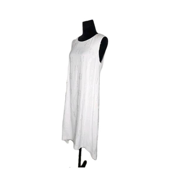 NWT Carolina Freese White Distressed Midi Dress Size 46 Italy Lagenlook Resort - Picture 2 of 11